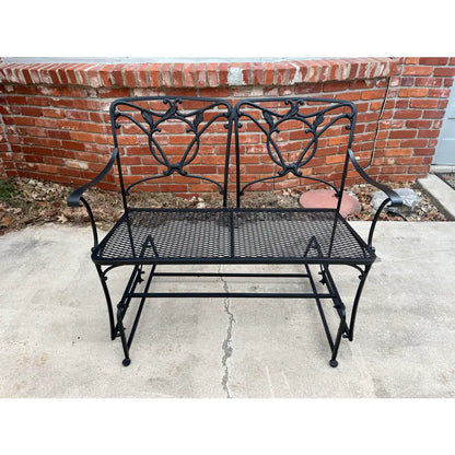 Wrought Iron Glider Bench & Cantilever Chair - Set of 2