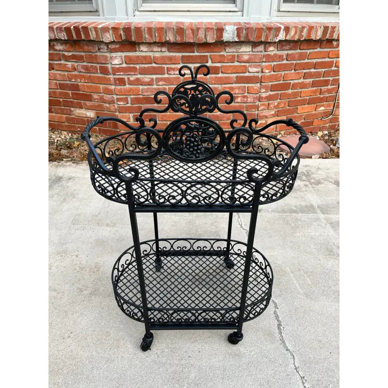 Wrought Iron Outdoor Garden Bar Cart in Black