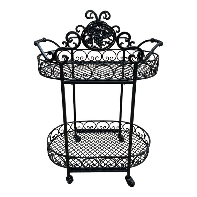 Wrought Iron Outdoor Garden Bar Cart in Black