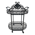 Wrought Iron Outdoor Garden Bar Cart in Black