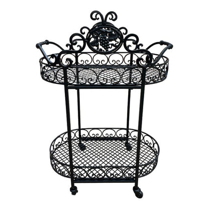 Wrought Iron Outdoor Garden Bar Cart in Black