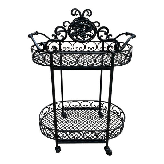 Wrought Iron Outdoor Garden Bar Cart in Black