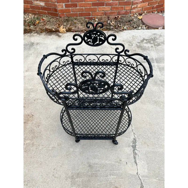 Wrought Iron Outdoor Garden Bar Cart in Black