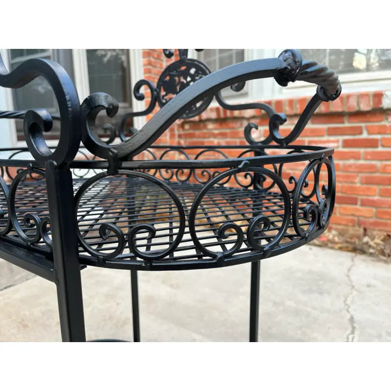 Wrought Iron Outdoor Garden Bar Cart in Black