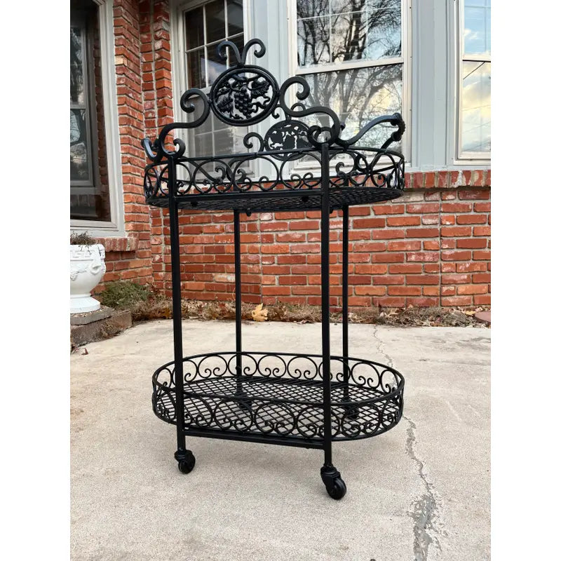 Wrought Iron Outdoor Garden Bar Cart in Black