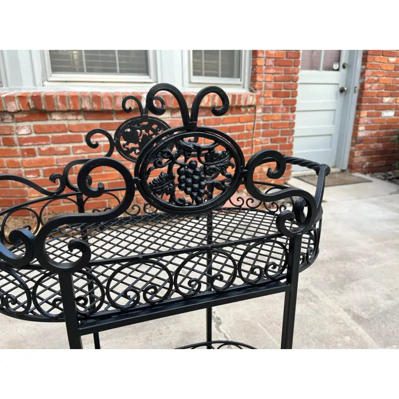 Wrought Iron Outdoor Garden Bar Cart in Black