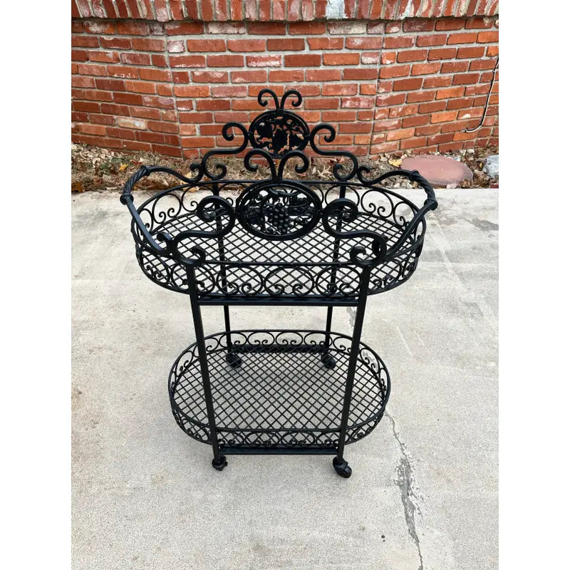Wrought Iron Outdoor Garden Bar Cart in Black