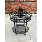 Wrought Iron Outdoor Garden Bar Cart in Black