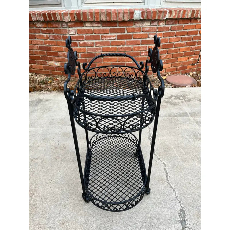 Wrought Iron Outdoor Garden Bar Cart in Black
