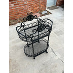 Wrought Iron Outdoor Garden Bar Cart in Black