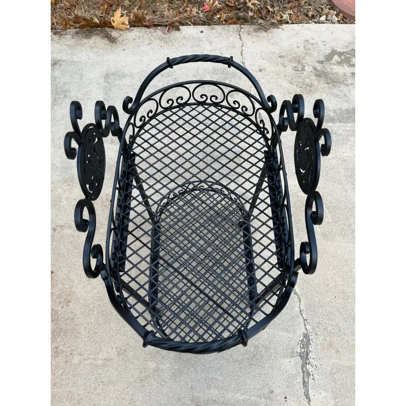 Wrought Iron Outdoor Garden Bar Cart in Black